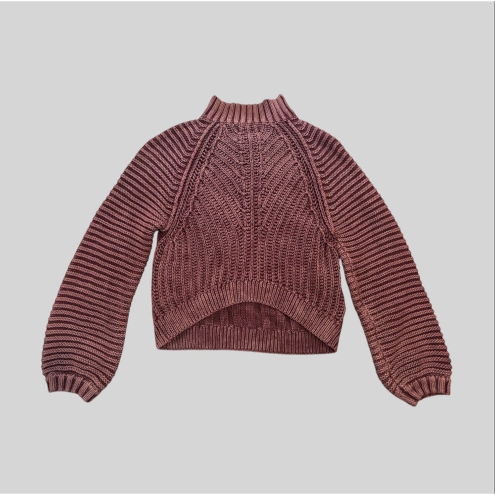 Free People Sweetheart Sweater Womens Medium Chunky Rib Knit Mock Neck Garnet